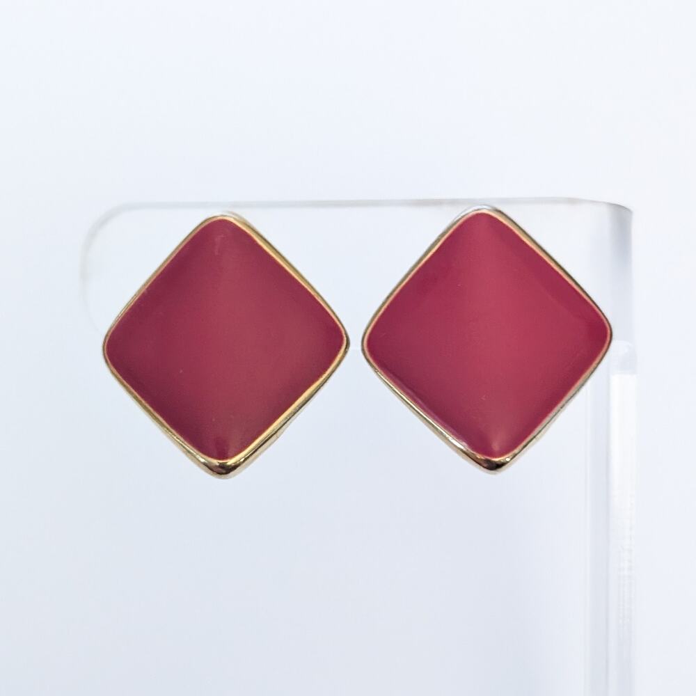 Vintage Clip On Earrings Red/Dark Pink Tone Folded Design